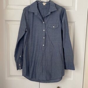 J Crew Chambray Tunic Shirt‎ Womens Size Small Blue Collared Pocket Button Up